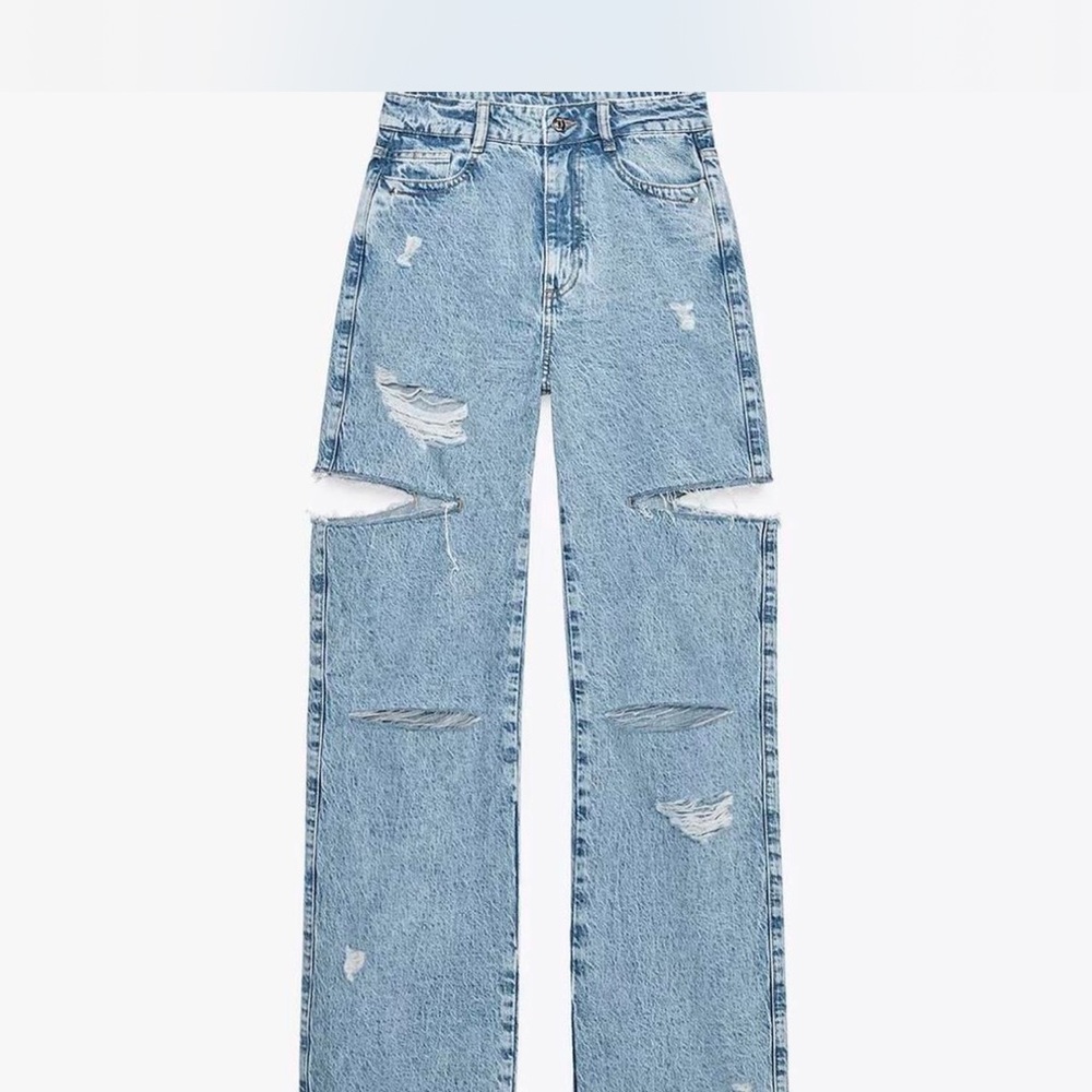 Light Blue Distressed Wide-Leg Women's Jeans